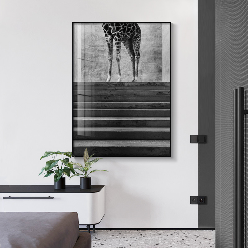 黑白装饰画工业风摄影创意挂画建筑背景动物后现代客厅壁画简约图片