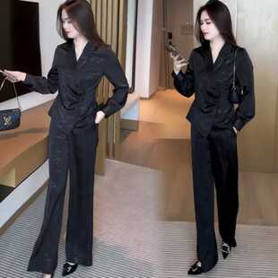 高级感缎面时尚套装女士春秋新款气质收腰领小个子两件套