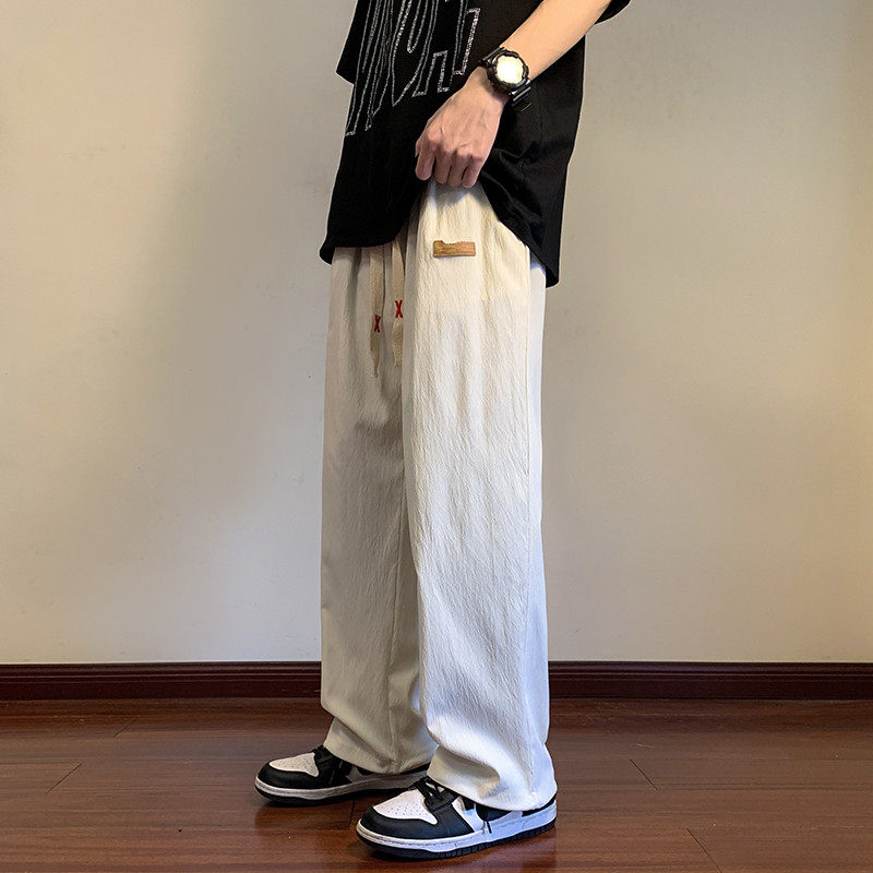 日系薄款亚麻裤男士夏季新款垂坠感高级感青少年运动直筒阔腿长裤