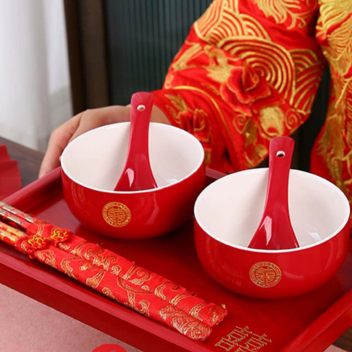 筷子勺红色陪嫁改结婚中式托盘敬茶杯一对喜碗新娘套装口婚庆用品,节庆用品/礼品,喜碗/敬茶杯,淘宝优惠券,粉丝福利购,淘宝优惠卷