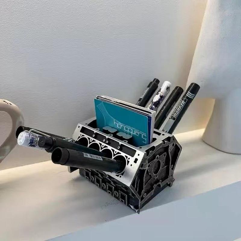 创意发动机模型名片夹笔筒办公桌 桌面摆件 树脂工艺品