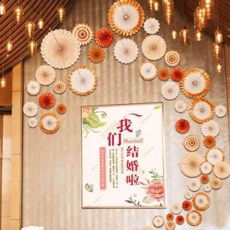 纸扇花背景墙装饰布置橱窗吊顶挂饰幼儿园超市舞台活动布置