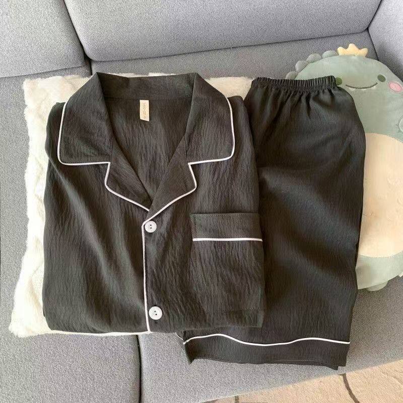 新品纯棉睡衣男士夏季薄款高级感短袖短裤青年纯色休闲大码家居服