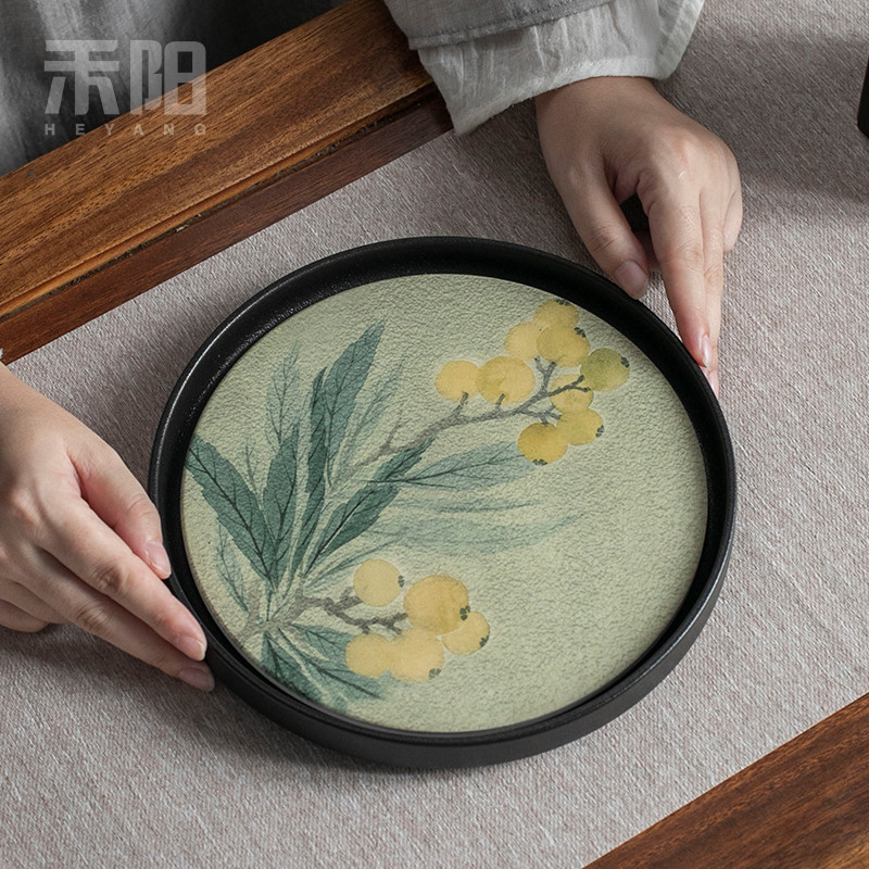 禾阳 速干吸水茶盘茶壶托盘家用壶承复古茶具茶道配件陶瓷干泡台
