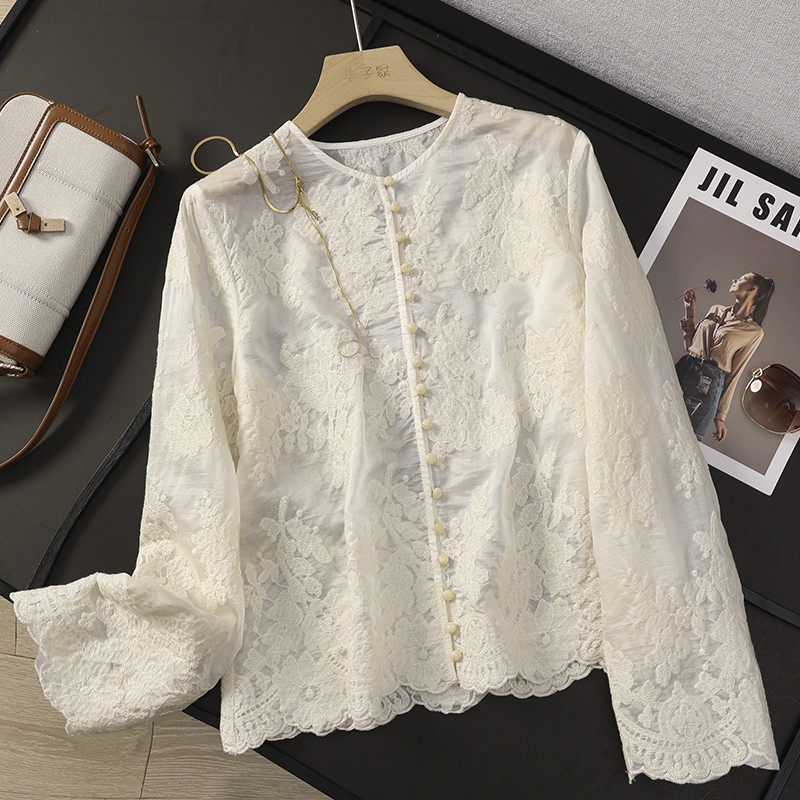 华子 重工刺绣圆领单排扣长袖蕾丝衬衫女春季法式浪漫小衫41949,女装/女士精品,衬衫,淘宝优惠券,粉丝福利购,淘宝优惠卷