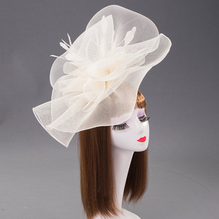 羽毛网纱发饰模特走秀夸张头饰舞台搭配造型发夹超大马会礼帽