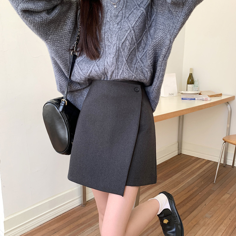 毛呢女2024新款秋冬大码胖mA字不规则设计感包臀裙