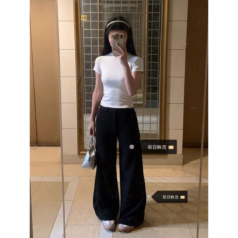 大码黑色阔腿裤女2024年新款设计感宽松直筒垂感子