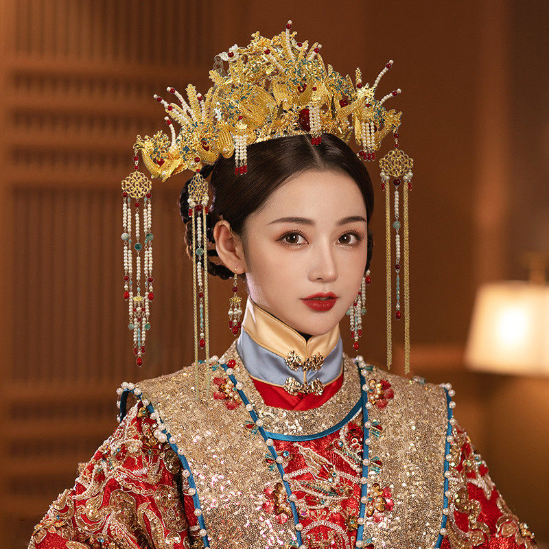 明制头饰高端中式新娘汉婚凤冠汉服婚礼发冠皇后大婚结婚饰品奢华