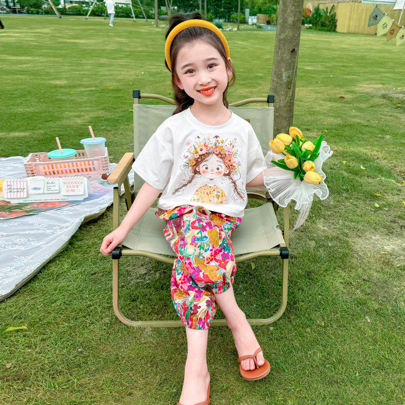 女小童夏装套装时髦洋气女宝宝薄款防蚊裤夏款小女孩休闲两件套潮