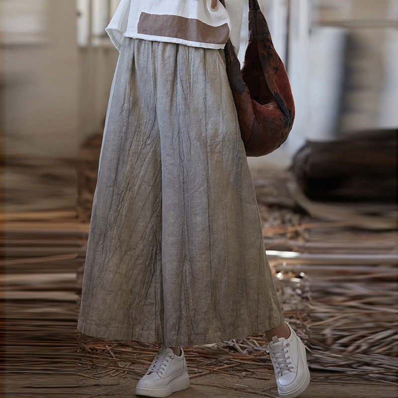 九分裤女新款夏松紧腰显瘦百搭休闲苎麻棉扎染女式阔腿裤,女装/女士精品,休闲裤,淘宝优惠券,粉丝福利购,淘宝优惠卷