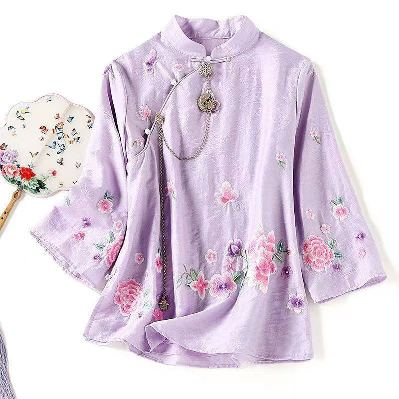 中国风女夏大码宽松短款斜襟盘扣文艺刺绣,女装/女士精品,上衣,淘宝优惠券,粉丝福利购,淘宝优惠卷