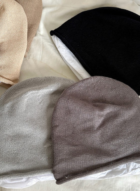 堆堆帽冷帽套头帽夏季透气薄款百搭亚麻紫色黄色蓝色灰色女士男士