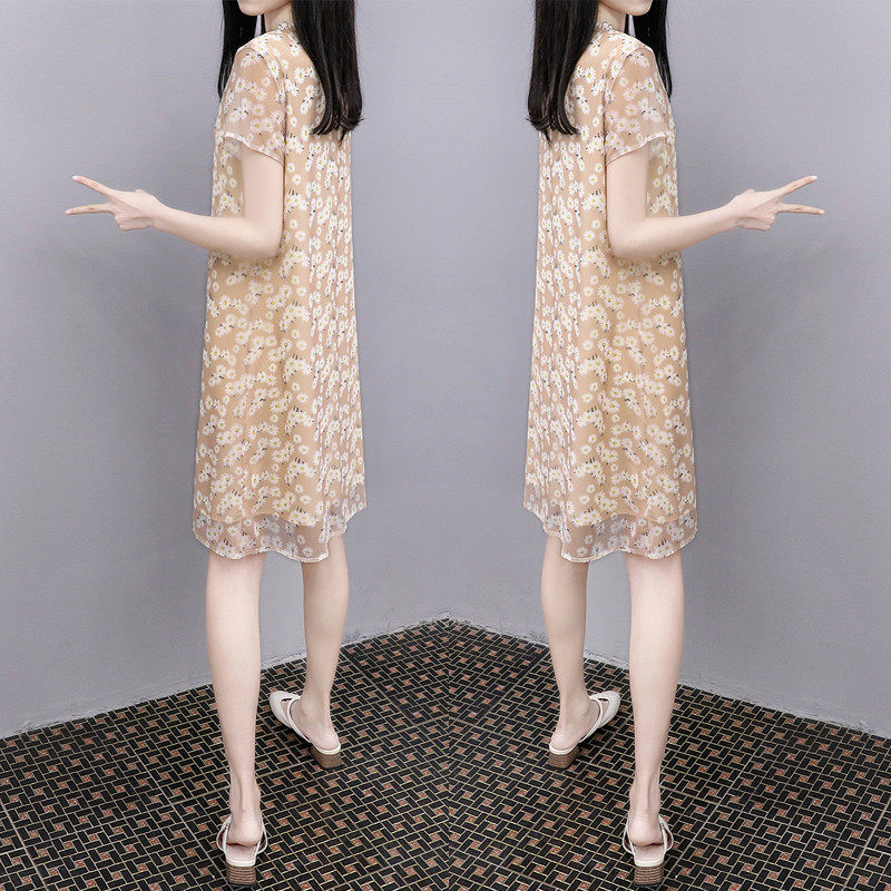 2025夏季新款时尚宽松印花A字裙中长款显瘦遮肉雪纺网纱女,女装/女士精品,连衣裙,淘宝优惠券,粉丝福利购,淘宝优惠卷