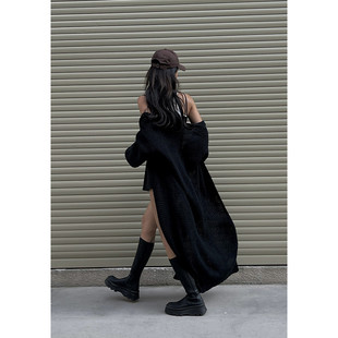 井也 粉色长款开衫女2024春新款休闲宽松慵懒风毛衣