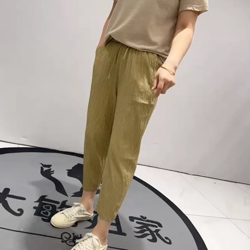 天骄一生水25072夏款韩国褶皱布料显瘦设计百搭萝卜裤加大码女裤
