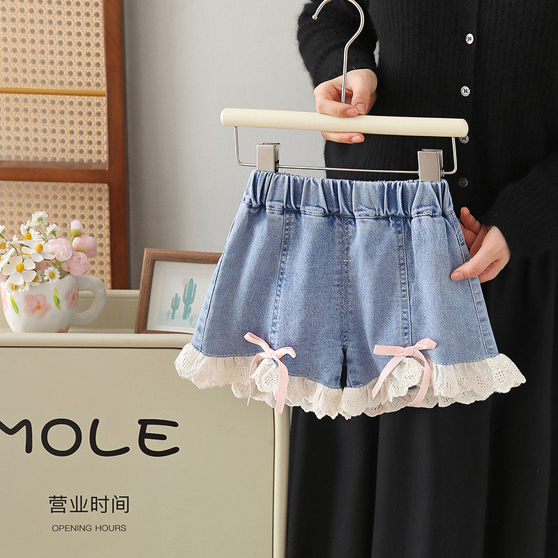 蕾丝牛仔2024夏季新款洋气韩版中小童夏装百搭女宝宝热裤,童装/婴儿装/亲子装,儿童牛仔裤,淘宝优惠券,粉丝福利购,淘宝优惠卷