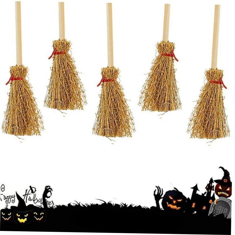 10PCS Mini Broom Witch Straw Brooms DIY Hanging Ornaments fo
