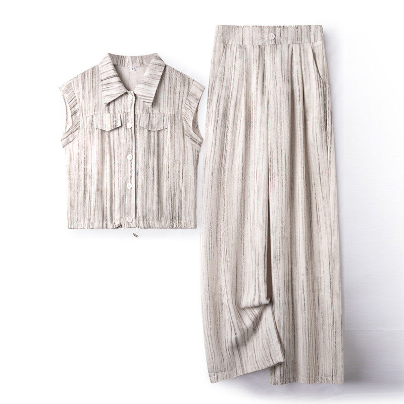 高级感休闲阔腿裤套装女2025新款夏装气质显瘦冰丝两件套