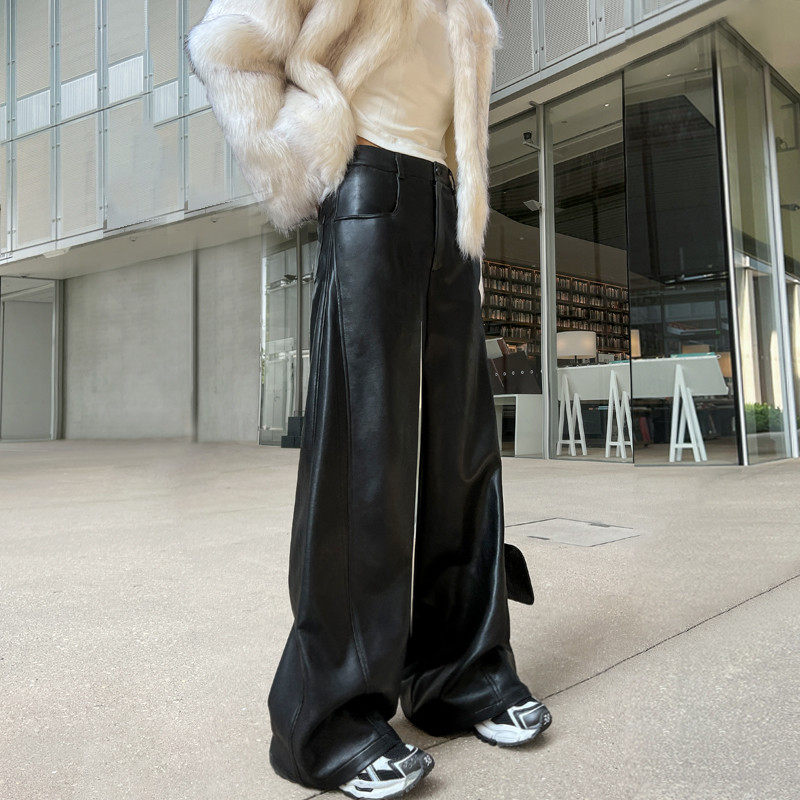 黑色阔腿pu皮裤女春秋新款哑光垂感直筒裤显瘦高级感拖地裤,女装/女士精品,休闲裤,淘宝优惠券,粉丝福利购,淘宝优惠卷