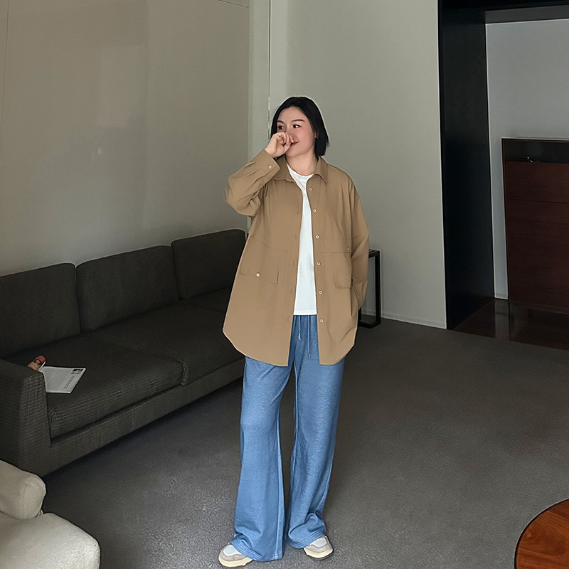 仿牛仔特大码拖地阔腿裤200斤胖妹妹mm宽松直筒休闲加长