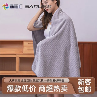 浴巾菠萝格男女家用珊瑚绒吸水速干柔软可穿可裹情侣毛巾常规蓝色