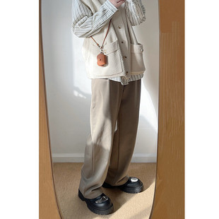 春秋韩国宽松直筒长裤男女生休闲西裤加厚保暖毛呢裤潮