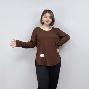 春秋长袖打底衫女2023新款胖mm大码宽松显瘦套头休闲薄款t恤