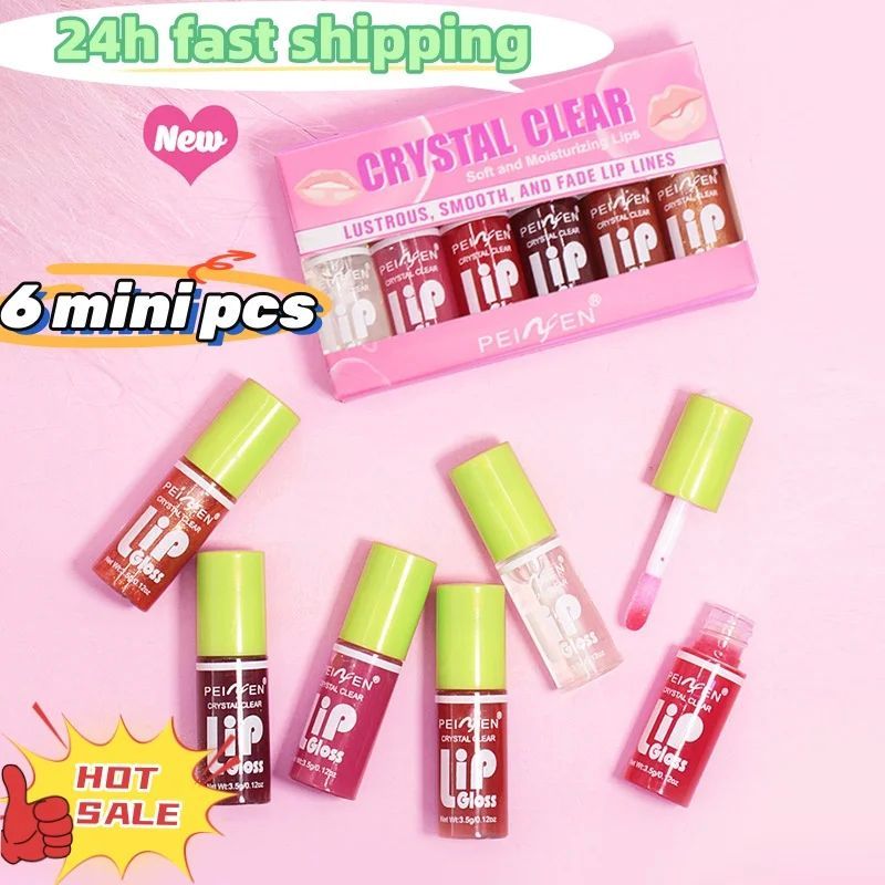 6Pcs Mirror Lip Glaze Set Moisturizing Pudding Lipgloss Long