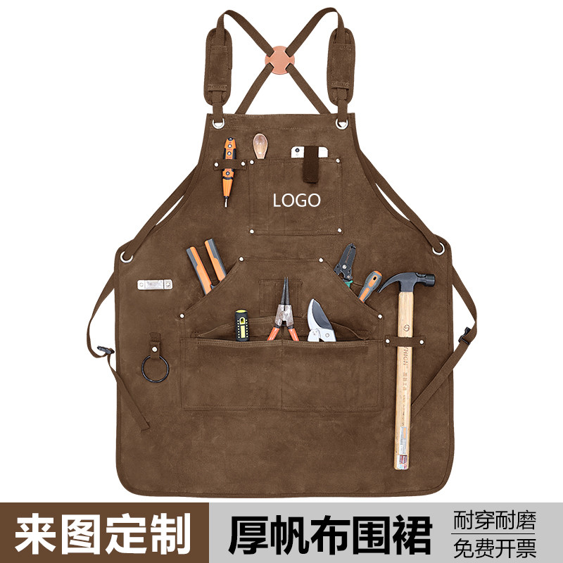 美式围裙工作男防水定制园艺手作匠人木工干活耐磨厚帆布机械专用
