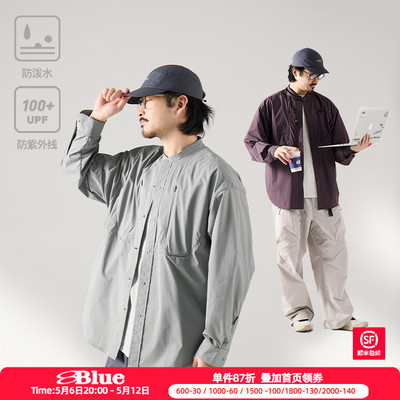 蓝岐春季新款日系工装宽松休闲衬衣网布活页透气防泼水长袖衬衫男