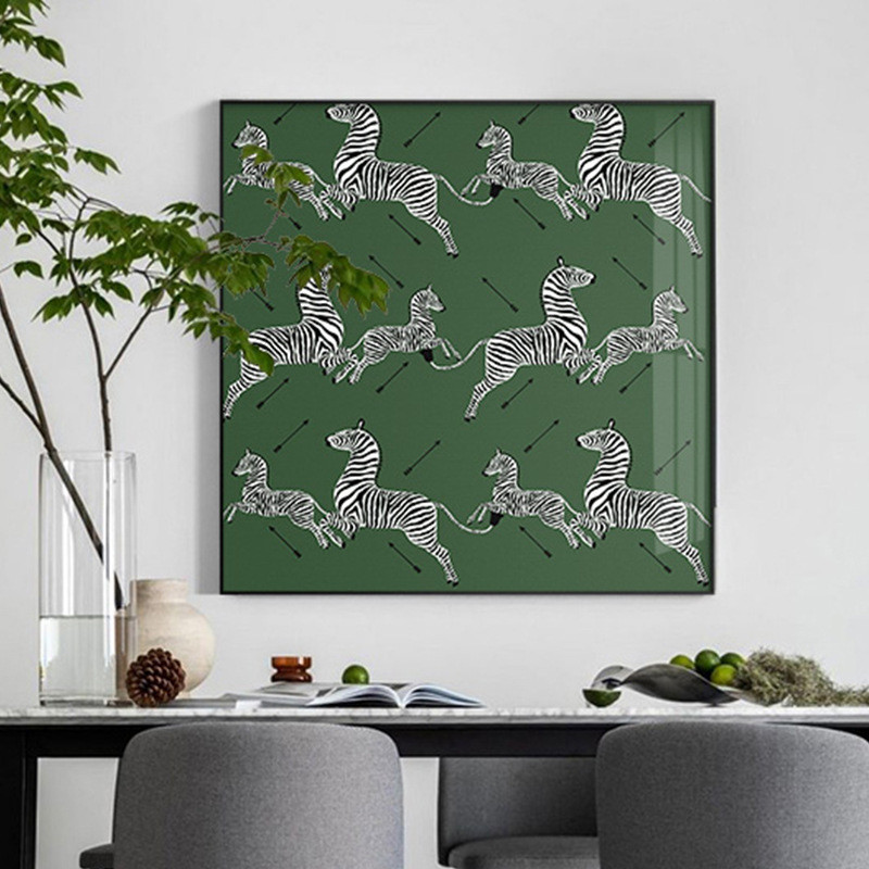 现代简约客厅装饰画复古绿色斑马沙发背景墙壁画玄关卧室书房挂画图片