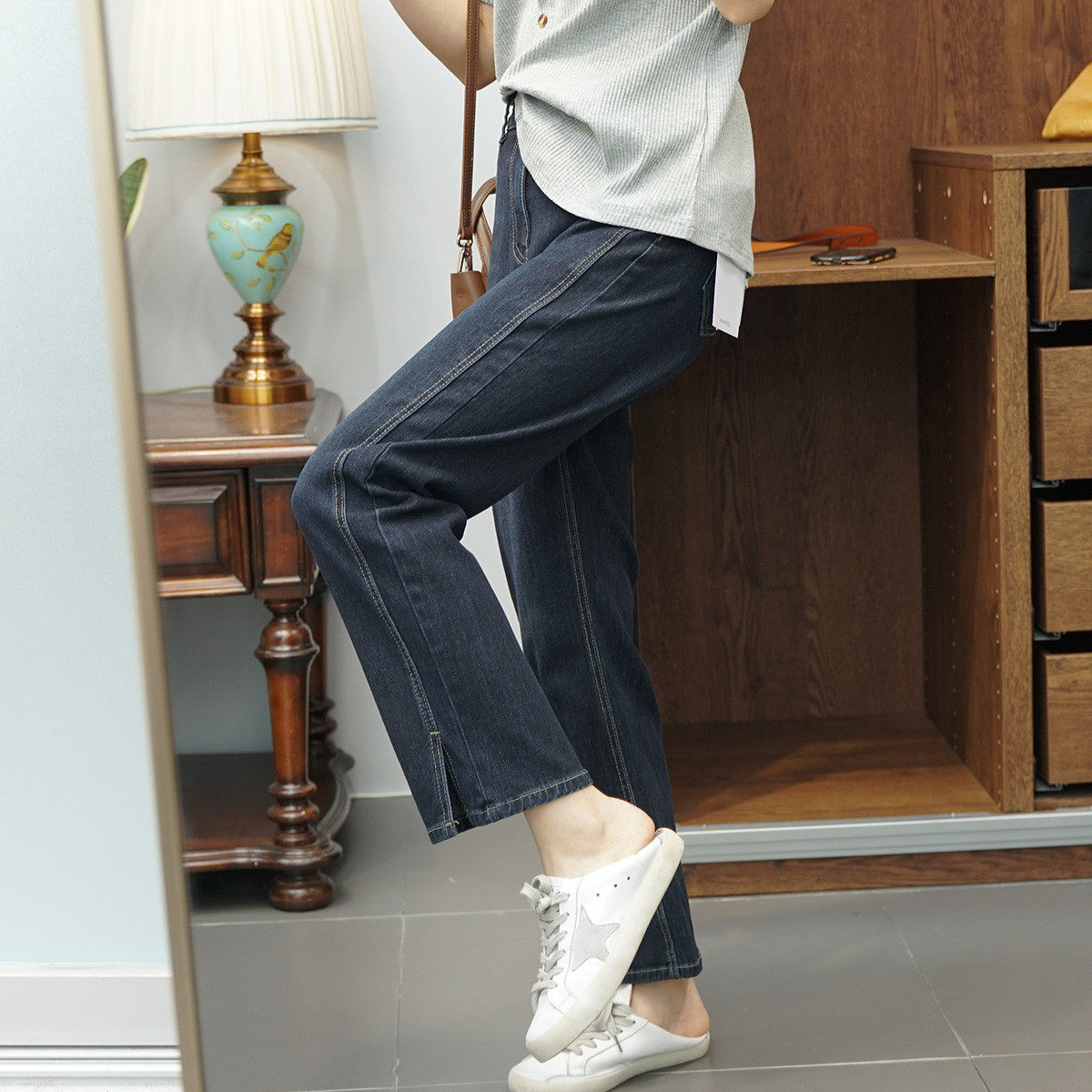 纯色开叉直筒裤大码春夏弹力女胖mm显瘦藏肉九分裤,女装/女士精品,大码裤装,淘宝优惠券,粉丝福利购,淘宝优惠卷