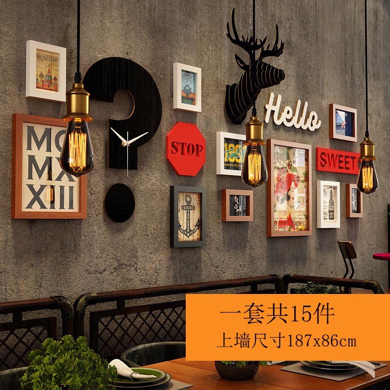 餐饮烧烤店楼梯墙面创意装饰壁画火锅饭店工业风相框立体个性墙1图片