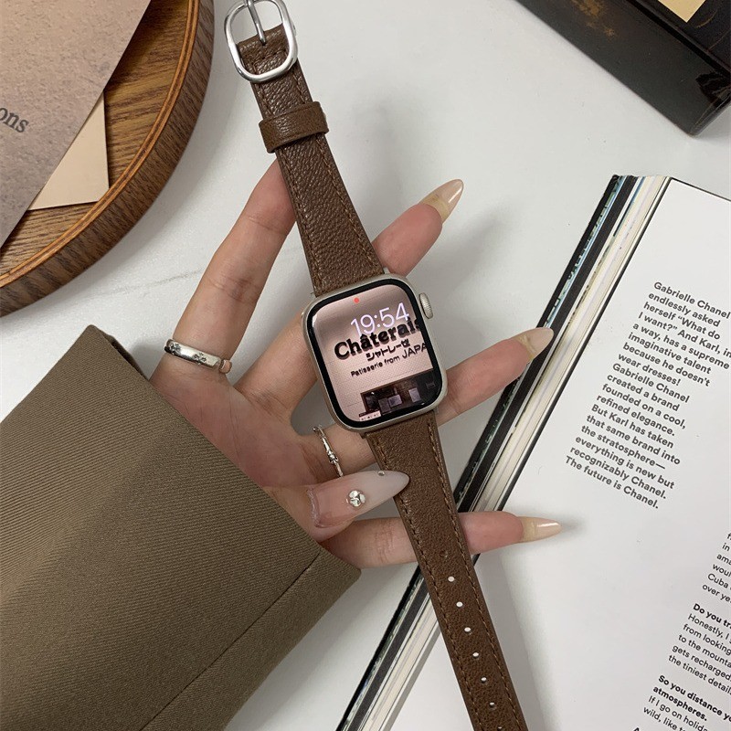 适用于iwatch87苹果s9手表表带柔软小羊皮星光色方圆扣表带男女款