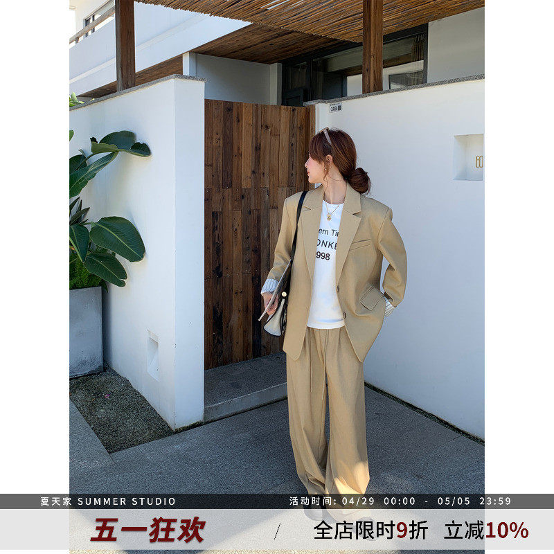 夏天2025年春秋季新款休闲百搭女宽松阔腿西裤两件套装