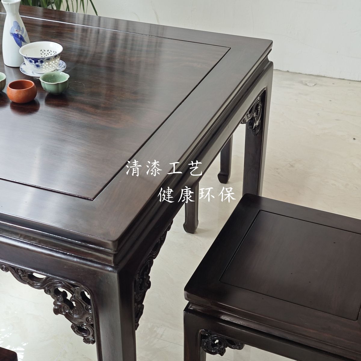 红木四方台木质家具黑檀木八仙桌实木餐桌四方桌子中式古典云石款