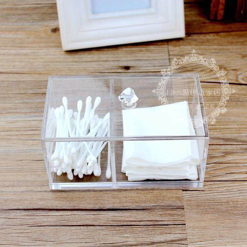 两格透明加盖棉签棉花棒化妆棉珠子扣子桌面收纳整理盒子定做,收纳整理,桌面收纳盒,淘宝优惠券,粉丝福利购,淘宝优惠卷