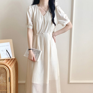 糖安妮 收腰系带女2025夏季新款高级感气质V领珍珠中子