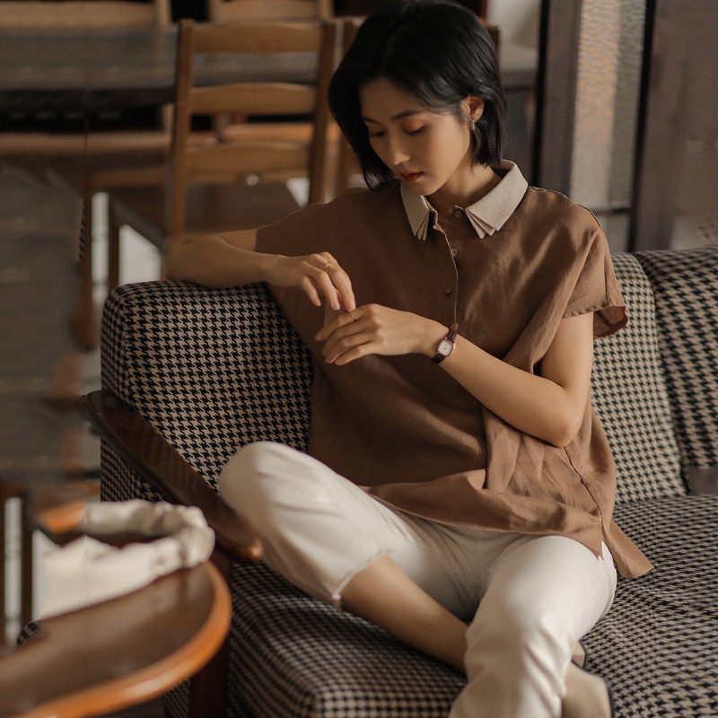 无谓2025夏季新款百搭气质衬衫女设计感小众宽松休闲亚麻衬衣,女装/女士精品,衬衫,淘宝优惠券,粉丝福利购,淘宝优惠卷