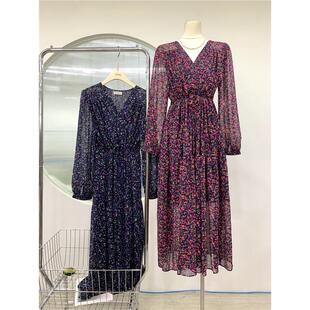 Yomi宽松大码碎花雪纺2024春季新款抽绳显瘦中长款气质打底