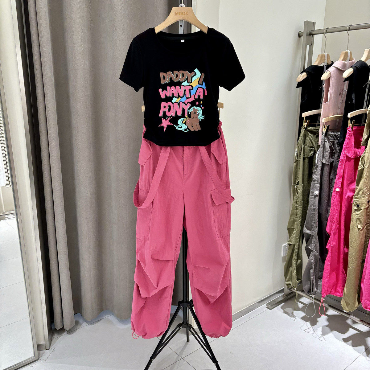 甜辣妹休闲套装女2025夏装新款卡通印花+显瘦阔腿裤