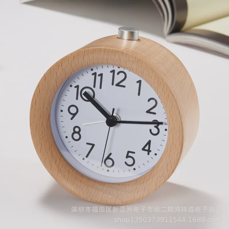 实木指针小闹钟静音表学生床头贪睡时钟夜光复古小钟礼品时尚LED