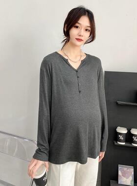 孕妇秋装大码春款黑色遮屁股长袖孕晚期白哺乳秋衣打底衫