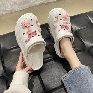 女2025年夏季 外穿拖鞋 ins潮洞洞鞋 新款 厚底可爱沙滩鞋 踩屎感凉鞋