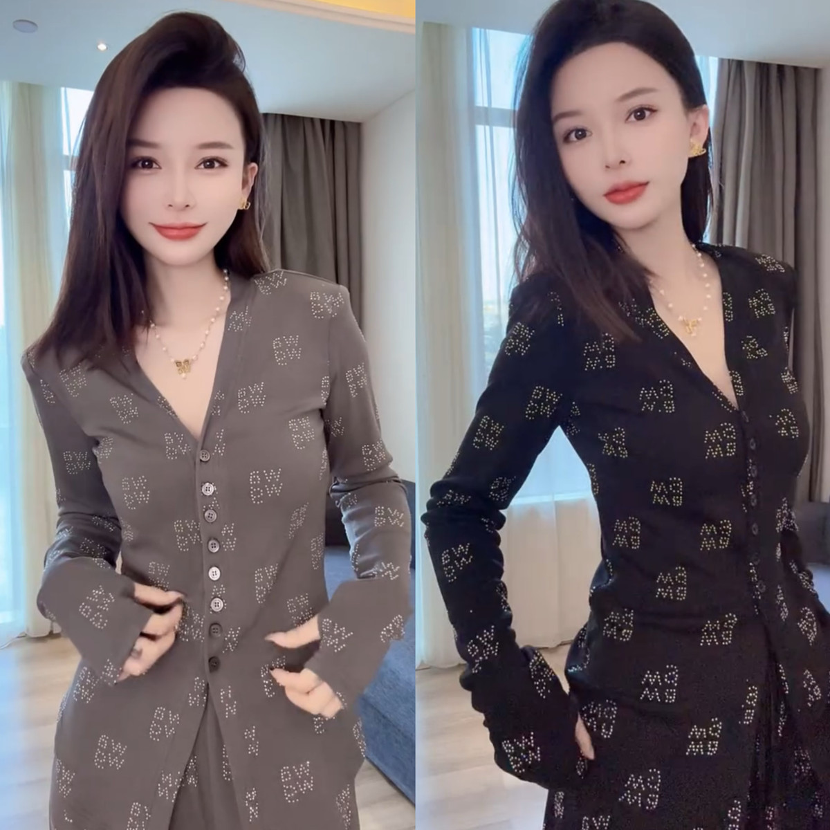网红炸街连帽字母烫钻显瘦辣妹套装女春夏帽衫阔腿裤两件套潮