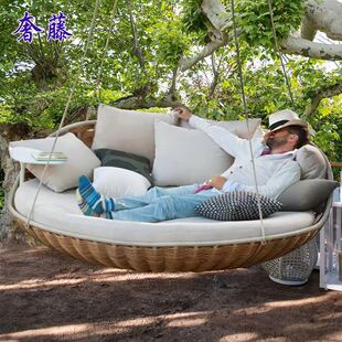 室外休闲吊篮秋千游泳池沙滩椅户外吊牀庭院阳台双人藤编圆形吊牀
