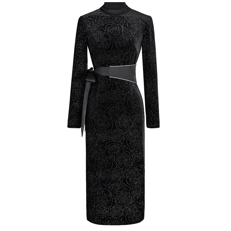 2025春季绝色新中式腰带玫瑰烫钻丝绒改良,女装/女士精品,连衣裙,淘宝优惠券,粉丝福利购,淘宝优惠卷