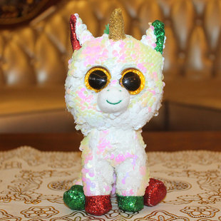 美國彩色獨角獸公仔大眼玩偶撫摸變色毛絨玩具亮片吉娃娃七夕禮物