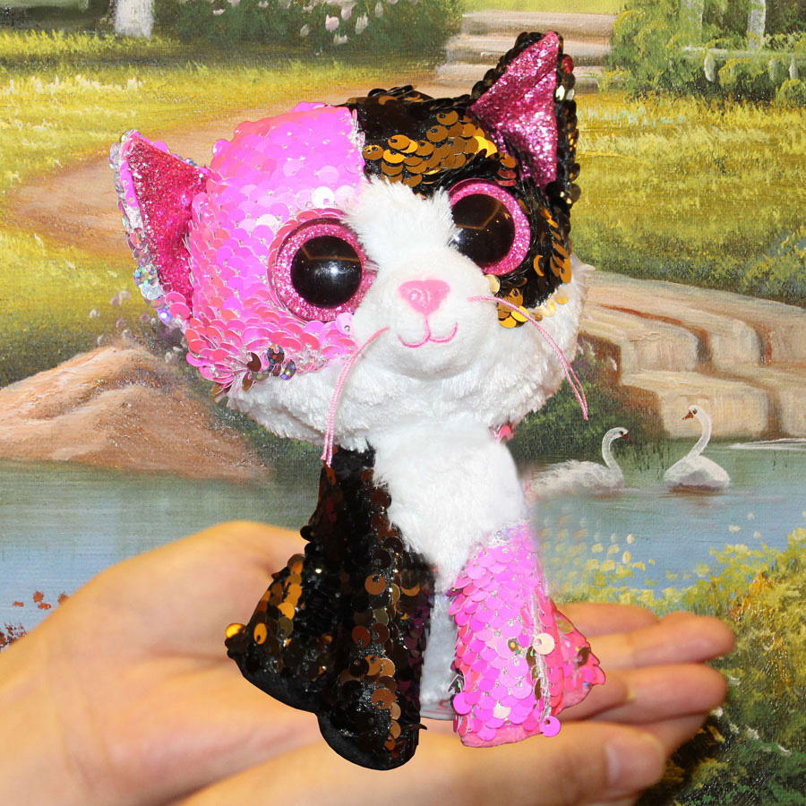 美国大眼猫咪公仔抚摸变色毛绒亮片小猫玩偶儿童毛绒玩具女孩礼物